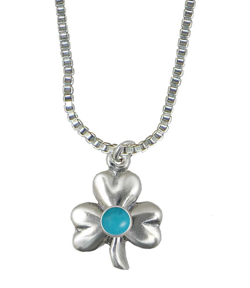 Sterling Silver Lucky Shamrock Pendant With Turquoise